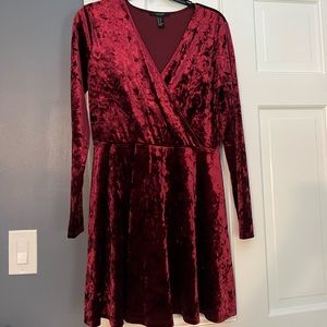 Forever 21 Velvet long sleeve short skater dress sewn wrap front